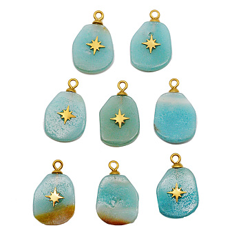 Natural Amazonite Pendants, with Golden 201 Stainless Steel Loops and Star, Nuggets, 18x12x3.5mm, Hole: 1.5mm