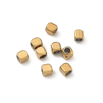 304 Stainless Steel Beads, Cube, Ion Plating(IP), Long-Lasting Plated, Rack Plating, Real 18K Gold Plated, 2x2x2mm, Hole: 1mm