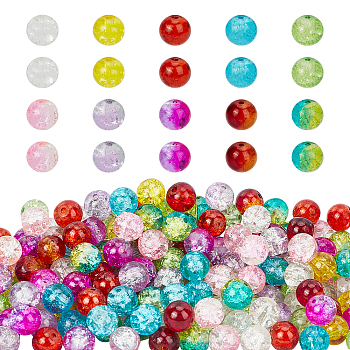 Spray Painted Transparent Crackle Glass Beads, Round, Mixed Color, 8mm, Hole: 1.3~1.6mm, 10 colors, 20pcs/color, 200pcs/box
