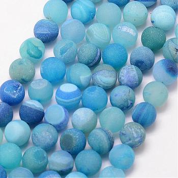 Natural Druzy Geode Agate Bead Strands, Frosted, Round, Dyed & Heated, Grade A, Deep Sky Blue, 12mm, Hole: 1mm, about 32pcs/strand, 15 inch