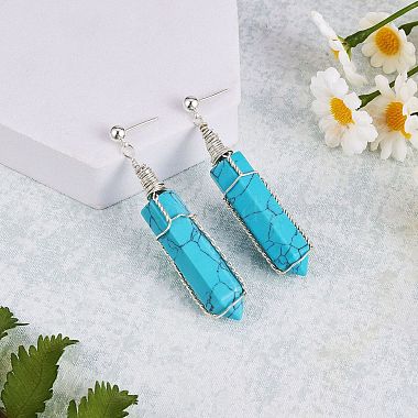Synthetic Turquoise Bullet Dangle Stud Earrings(EJEW-PH01406-02)-2
