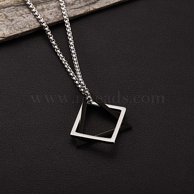 304 Stainless Steel Triangle & Rhombus Pendant Necklace with Box Chains(JN1045A)-2