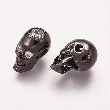 14mm Skull Brass+Cubic Zirconia Beads