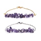 2Pcs 2 Color Natural Amethyst Chip Beaded Link Bracelets Set with 304 Stainless Steel Cable Chains(BJEW-JB07914-03)-1