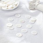 50Pcs Natural Shell Buttons, Clothing Accessories, 2-Hole, Flat Round, White, 15~15.5x2mm, Hole: 1.8mm(BUTT-LP0001-10)