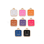Alloy Enamel Charms, Cadmium Free & Lead Free, Light Gold, Square with Smile, Mixed Color, 13x10x1.5mm, Hole: 1.6mm(X1-ENAM-T016-13-RS)