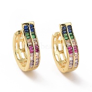Cubic Zirconia Rectangle Earrings, Golden Brass Jewelry for Women, Colorful, 18x5x18mm, Pin: 1mm(EJEW-E277-05G-02)