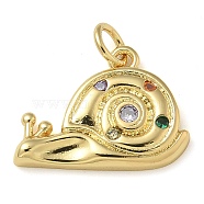 Rack Plating Brass Cubic Zirconia Pendants, Long-Lasting Plated, Lead Free & Cadmium Free, Snail Charms, with Jump Ring, Real 18K Gold Plated, 13x17.5x5mm, Hole: 3mm(KK-K392-11G)