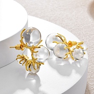 Brass with Transparent Resin Round Stud Earrings, Real 22K Gold Plated, 24x13mm(EJEW-Q391-31G)