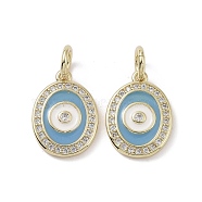 Real 18K Gold Plated Brass Micro Pave Cubic Zirconia Pendants, with Enamel and Jump Ring, Oval with Evil Eye Charms, Light Sky Blue, 15.5x11x2mm, Hole: 4mm(KK-L209-064G-02)