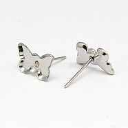 304 Stainless Steel Stud Earring Findings, Earring Posts, Butterfly, 7x11.5x1mm, Pin: 0.6mm(STAS-I010-04)