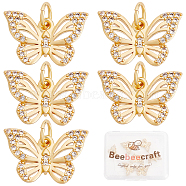 Brass Micro Pave Cubic Zirconia Pendants, Butterfly, Real 18K Gold Plated, 14~15x9.5x2mm, Hole: 3.5mm, 10pcs/box(ZIRC-BBC0001-21)