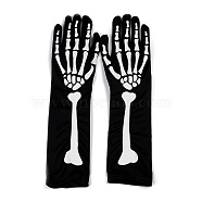 Long Polyester Skeleton Hand Horror Full Finger Gloves, for Halloween Cosplay Costumes, Black, 385x105x3mm(AJEW-A045-01B)