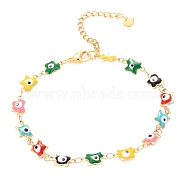 304 Stainless Steel Link Bracelets, with Enamel and Lobster Claw Clasps, Evil Eye, Colorful, Golden, 7-7/8 inch(20cm)(BJEW-O183-09G)