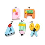 Opaque Resin Pendants, School Supplies Charms with Platinum Tone Iron Loops, Mixed Shapes, 17~24x11~16x6~7mm, Hole: 1.8mm(RESI-I056-01)