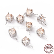Rhodium Plated 925 Sterling Silver Peg Bails, with Cubic Zirconia, Square, Platinum, Champagne Gold, 9x4x4.5mm, Hole: 2.5x1.5mm, Pin: 0.6mm(STER-D035-47P-02)