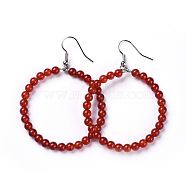 Natural Carnelian Dangle Earrings, with Stainless Steel Hook, Ring, 60~61x44mm, Pin: 0.6mm(EJEW-K077-A06)