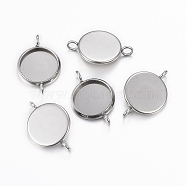 304 Stainless Steel Cabochon Connector Settings, Plain Edge Bezel Cups, Flat Round, Stainless Steel Color, Tray: 12mm, 21x14x2mm, Hole: 2.5mm(STAS-K155-20P)