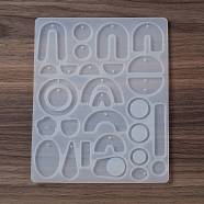 DIY Pendant Food Grade Silicone Molds, Resin Casting Molds, for UV Resin, Epoxy Resin Jewelry Makings, Arch/Flower/Round, White, 162x128x4mm, Hole: 1.5mm, Inner Diameter: 12~51x8~40x2.4~3mm(SIMO-C003-07)