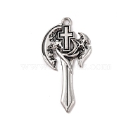 Alloy Enamel Big Pendants, Axe with Cross Charms, Antique Silver, Black, 53x28x3mm, Hole: 3mm(FIND-M021-02P)