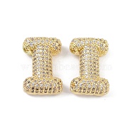 Brass Micro Pave Clear Cubic Zirconia Pendants, Letter I, 21x22.5x7.5mm ,hole: 4x2.5mm(KK-Z041-01G-I)