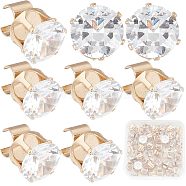 Cubic Zirconia Shoe Buckle Clasps, with Iron Findings, Flat Round, Light Gold, 10x11x12.5mm, Hole: 4x6mm, 40pcs/box(ZIRC-CP0001-03)
