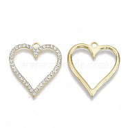 Valentine's Day Theme, Light Gold Plated Alloy Rhinestone Pendants, Heart, Crystal, 34x30x2.5mm, Hole: 2.5mm(PALLOY-S132-065)