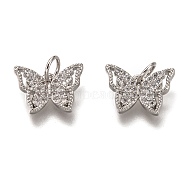 Brass Micro Pave Clear Cubic Zirconia Charms, Cadmium Free & Lead Free, Long-Lasting Plated, Butterfly, Platinum, 9x13x2mm, Hole: 3mm(ZIRC-B002-47P)