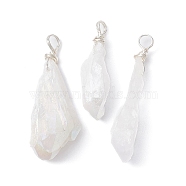 Electroplated Natural Quartz Crystal Dyed Pendants, Teardrop Charms with Silver Color Plated Copper Wire Loops, White, 30~38x9.5~15x7~11mm, Hole: 4mm(PALLOY-JF02324-02)