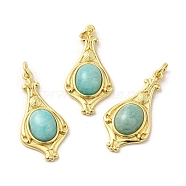 Natural Amazonite Pendants, Teardrop Charms with Rack Plating Platinum Tone Brass Findings, Cadmium Free & Lead Free, 30x14.5x5.7mm, Hole: 2.7mm(G-C096-03G-02)