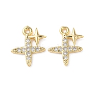 Brass Micro Pave Cubic Zirconia Charms, Star Charms, Real 18K Gold Plated, 14x12x2mm, Hole: 1.3mm(KK-F872-13G)