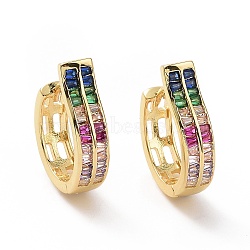 Cubic Zirconia Rectangle Earrings, Golden Brass Jewelry for Women, Colorful, 18x5x18mm, Pin: 1mm(EJEW-E277-05G-02)
