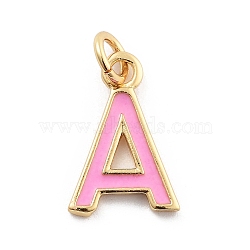 Rack Plating Brass Pendants, with Enamel and Jump Ring, Cadmium Free & Lead Free, Long-Lasting Plated, Real 18K Gold Plated, Letter, Letter A, 11.5x8x1mm, Hole: 2.5mm(KK-C065-02A-G)