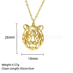 Stainless Steel Geometric Artistic Hollow Animal Pendant Necklaces, Clavicle Chain Necklaces for Women, Golden, Lion, 17.72 inch(45cm)(JK0174-11)