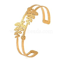 304 Stainless Steel Hollow Leaf Open Cuff Bangles for Women, Golden, 1 inch(2.5cm), Inner Diameter: 2-1/2 inch(6.5cm)(BJEW-K241-03A-G)