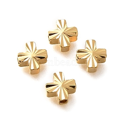 Brass Beads, Real 18K Gold Plated, Cross, 6x6x2mm, Hole: 1.4mm(KK-Z092-01B-G)