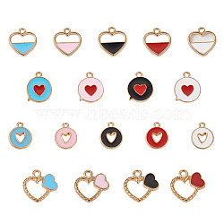 Cheriswelry 72Pcs 18 Style Alloy Enamel Charms & Pendants, Heart, Flat Round with Hollow Heart, Mixed Color, 4pcs/style(ENAM-CW0001-11)