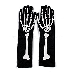 Long Polyester Skeleton Hand Horror Full Finger Gloves, for Halloween Cosplay Costumes, Black, 385x105x3mm(AJEW-A045-01B)