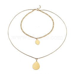 304 Stainless Steel Double Layer Necklaces, with Figaro Chains & Snake Chains, Teardrop & Rhombus, Golden, 17.13 inch(43.5cm)(NJEW-M181-23G)