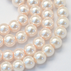 Baking Painted Pearlized Glass Pearl Round Bead Strands, Antique White, 6~7mm, Hole: 1mm, about 145pcs/strand, 31.4 inch(HY-Q003-6mm-41)