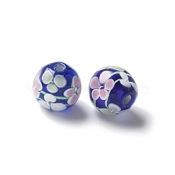 Handmade Lampwork Beads, Round, Dark Blue, 12~13.5mm, Hole: 1.4~2.5mm(LAMP-P068-09G)