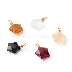Natural Mixed Gemstone Pendants, with Real 18K Gold Plated Eco-Friendly Copper Wire, Faceted, Star, 17~22x12~14.5x5~6.5mm, Hole: 3.5mm(PALLOY-JF00929)
