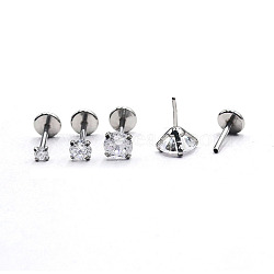 Stainless Steel Clear Cubic Zirconia Threadless Labret Stud, Tragus Stud, Flat Back Earring, Stainless Steel Color, 6mm, Pin: 0.8mm, Head: 4mm(WG18B1C-21)