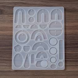 DIY Pendant Food Grade Silicone Molds, Resin Casting Molds, for UV Resin, Epoxy Resin Jewelry Makings, Arch/Flower/Round, White, 162x128x4mm, Hole: 1.5mm, Inner Diameter: 12~51x8~40x2.4~3mm(SIMO-C003-07)