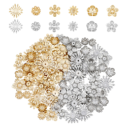 120Pcs 12 Styles 304 Stainless Steel Fancy Bead Caps, Flower, Mixed Color, 11~25x11~25x3.5~7mm, Hole: 1.2~2mm, 10pcs/style(STAS-DC0014-97)