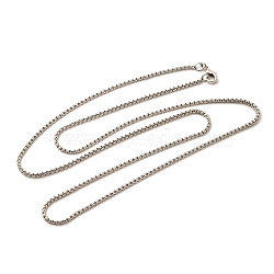 1.8mm Rack Plating Brass Box Chain Necklaces for Women Men, Cadmium Free & Lead Free, 901 Stainless Steel Clasp, Long-Lasting Plated, Platinum, 23.62 inch(60cm)(MAK-L044-60P)