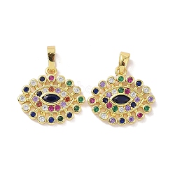 Real 18K Gold Plated Brass Micro Pave Cubic Zirconia Pendants, Evil Eye Charms, Colorful, 16x18x2.5mm, Hole: 6x3.5mm(KK-L209-038G-01)