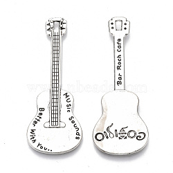 Tibetan Style Alloy Big Pendants, Cadmium Free & Lead Free, Guitar with Word, Antique Silver, 61.5x23x2.5mm, Hole: 3.5x2mm, about 130pcs/1000g(TIBE-S320-024AS-LF)