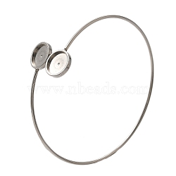 304 Stainless Steel Cuff Blank Bangle Bases with Round Tray, Solid, Stainless Steel Color, Tray: 10mm, Inner Diameter: 2-1/2 inch(6.2x6.4cm)(STAS-Z088-03A-P)