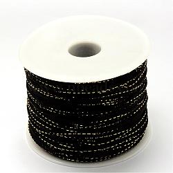 Metallic Stain Beads String Cords, Nylon Mouse Tail Cord, Black, 1.5mm, about 100yards/roll(300 feet/roll)(NWIR-R024-900)